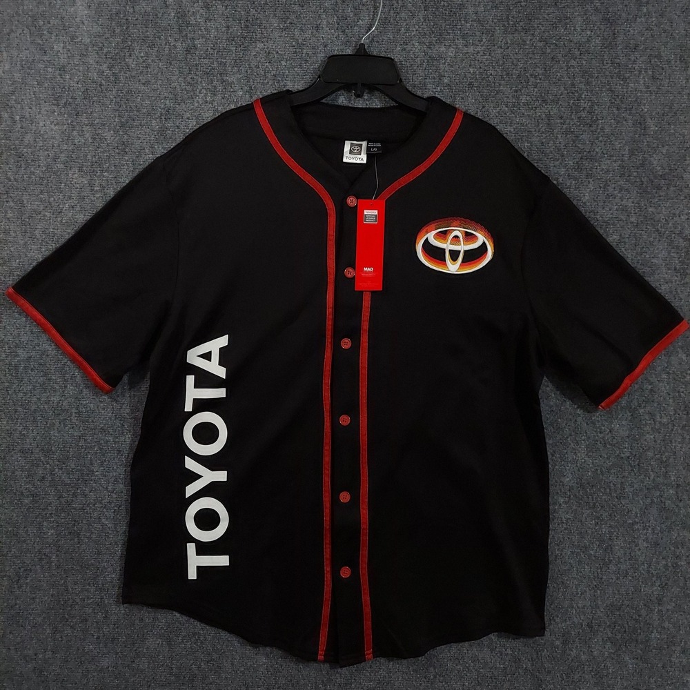 Toyota Shirt Mens Large Black Baseball Button Up Short Sleeve Embroidered Jersey